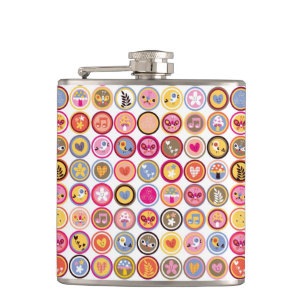 cute flowers, birds, hearts pattern hip flask