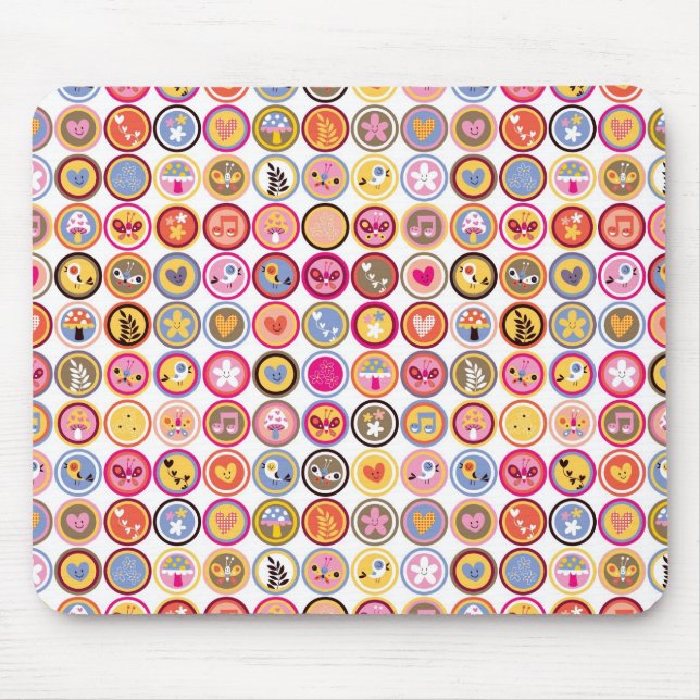 cute flowers, birds, hearts pattern mouse mat (Front)