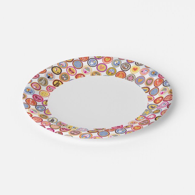 cute flowers, birds, hearts pattern paper plate (Angled)
