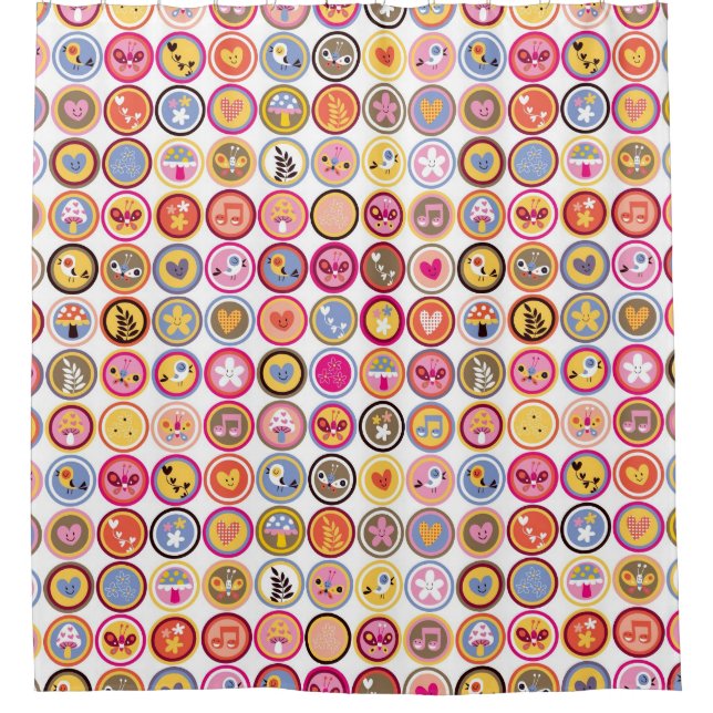 cute flowers, birds, hearts pattern shower curtain (Front)