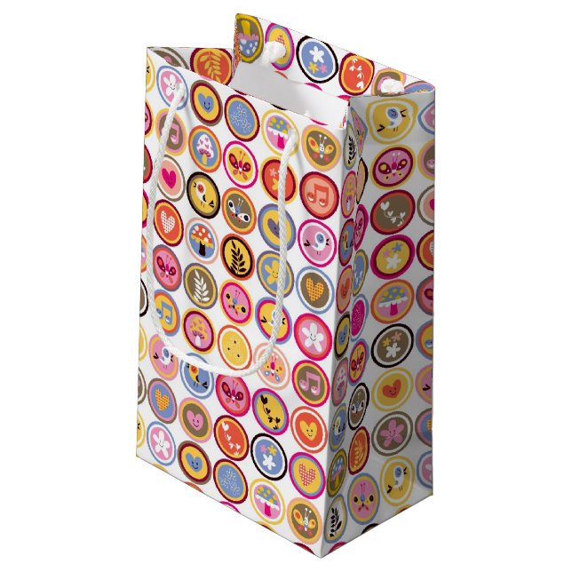 cute flowers, birds, hearts pattern small gift bag (Back Angled)