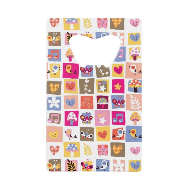 cute flowers, birds, hearts squares pattern (Front)