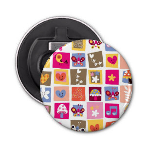 cute flowers, birds, hearts squares pattern bottle opener