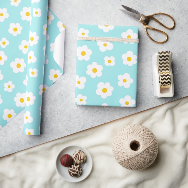 Cute flowers blue Wrapping Paper (Crafts)