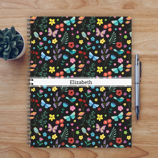 Cute Flowers Butterflies Birds Colourful Floral Notebook (Creator Uploaded)