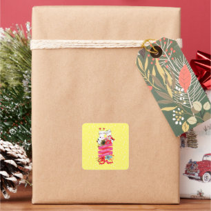 Cute Flowers Cats Sweethearts Square Sticker