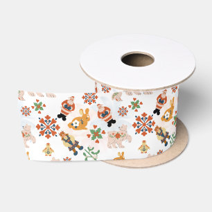 Cute Flowers Christmas Pattern with Santa Satin Ribbon