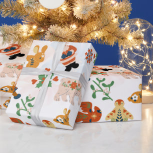 Cute Flowers Christmas Pattern with Santa Wrapping Paper
