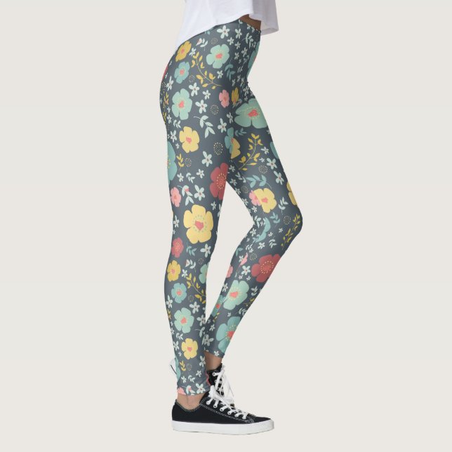 Cute Flowers Colourful Seamless Pattern Leggings (Right)
