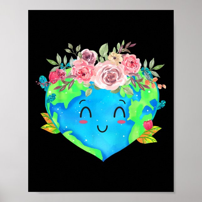Cute Flowers Crown Planet Spring Nature Peace Eart Poster (Front)
