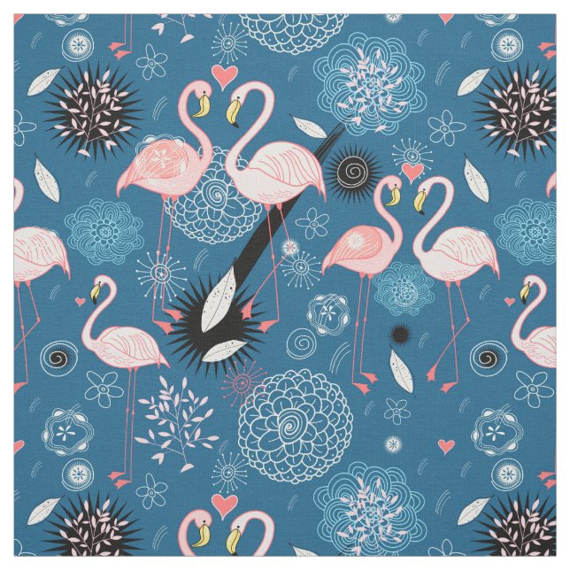 Cute flowers flamingos pattern fabric (Swatch)