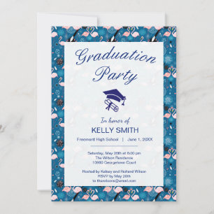 Cute flowers flamingos pattern graduation party invitation