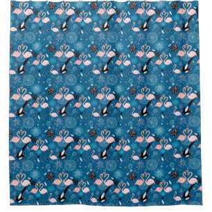Cute flowers flamingos pattern shower curtain