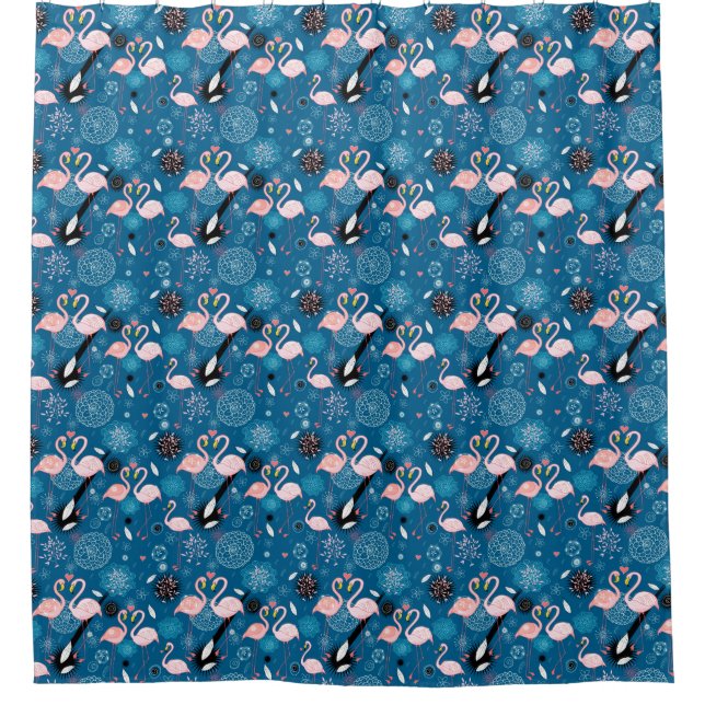 Cute flowers flamingos pattern shower curtain (Front)
