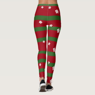 Cute Flowers Floral on Solid Green Red Christmas B Leggings