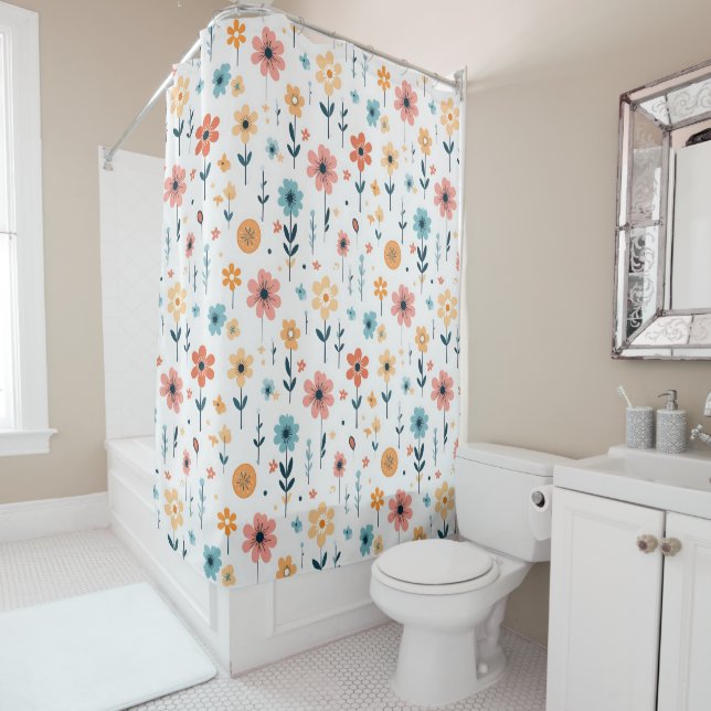 Cute Flowers Floral Pattern Shower Curtain (In Situ)