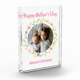 Cute Flowers Frame Happy Mother's Day Photo Block