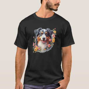 Cute Flowers Funny Floral Watercolor Blue Merle Au T-Shirt