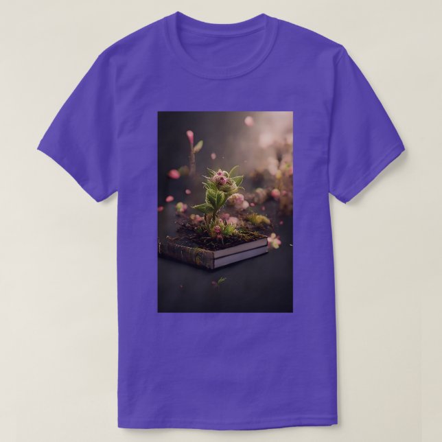 Cute Flowers Growing From Book T-Shirt (Design Front)