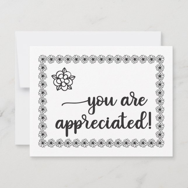 Cute Flowers HandLettered Colouring Appreciation Thank You Card (Front)