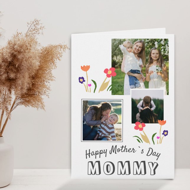 Cute Flowers Happy Mother`s Day 3 Photo Card (Creator Uploaded)