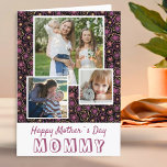 Cute Flowers Happy Mother`s Day 3 Photo  Card<br><div class="desc">Cute Colourful Flowers Happy Mother`s Day 3 Photo Card. Cute flower pattern. Personalise with 3 photos and your message inside. You can change mummy to mum,  mama, ... </div>