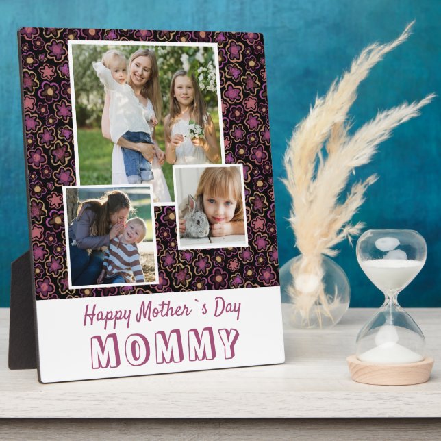Cute Flowers Happy Mother`s Day Keepsake 3 Photo Plaque (Side)