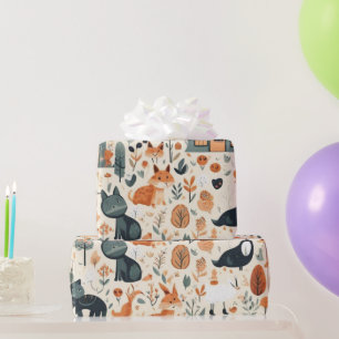 Cute flowers houses animals Wrapping Paper