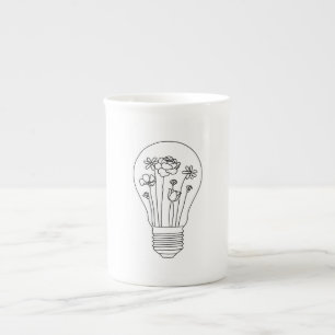 Cute Flowers in Light Bulb Line Design Bone China Mug
