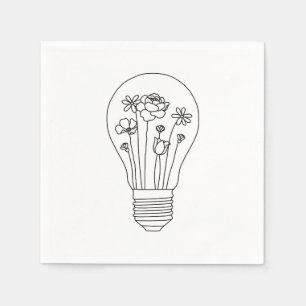 Cute Flowers in Light Bulb Line Design Napkin