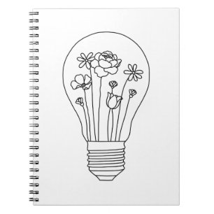 Cute Flowers in Light Bulb Line Design Notebook