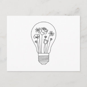 Cute Flowers in Lightbulb  Line Design Postcard