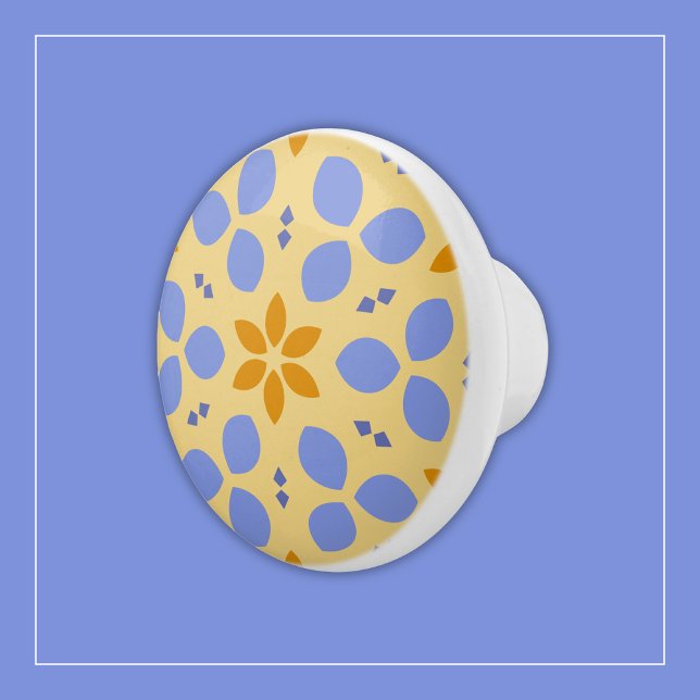 Cute Flowers in Yellow and Blue on Girly Floral Ceramic Knob (Creator Uploaded)