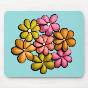 Cute Flowers Kids Colourful Ink Drawing Mouse Mat