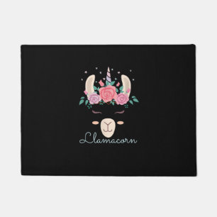 Cute Flowers Lamacorn Llama Unicorn Kawaii Flowers Doormat