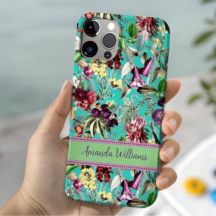 Cute flowers leaves aqua mint monogram pattern iPhone 11 pro case