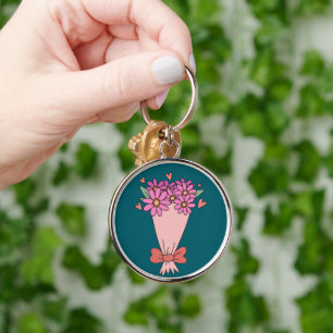 Cute flowers love drawing key ring