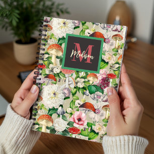 Cute flowers mushroom fungi beige garden notebook