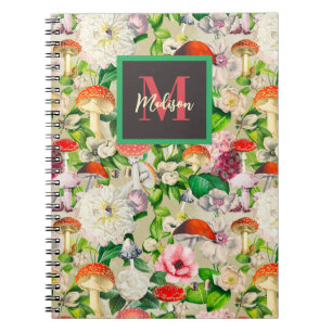 Cute flowers mushroom fungi beige garden notebook