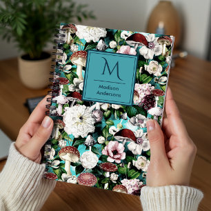 Cute flowers mushroom fungi blue garden notebook