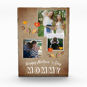 Cute Flowers Old Paper Happy Mother`s Day 3 Photo Block