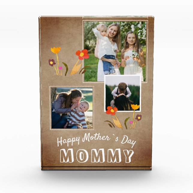 Cute Flowers Old Paper Happy Mother`s Day 3 Photo Block (Front)