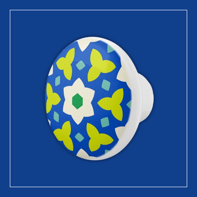 Cute Flowers on Blue and Green Geometric Floral Ceramic Knob (Creator Uploaded)