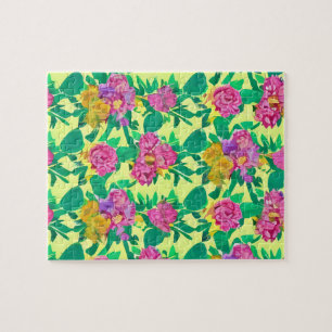 Cute Flowers pattern colourful floral Jigsaw Puzzle