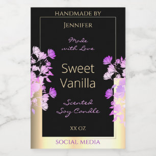 Cute Flowers Product Packaging Labels Black & Gold