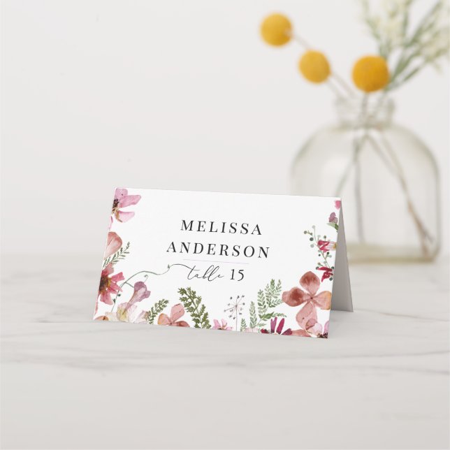 Cute Flowers Rustic Wedding Place Cards  (Front)