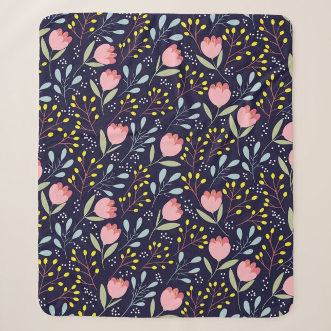 Cute flowers seamless pattern sherpa blanket (Front)