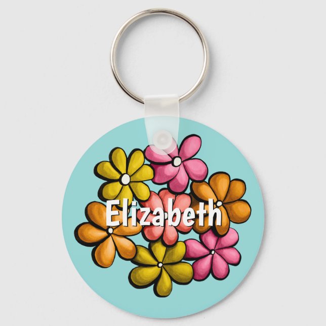 Cute Flowers Spring Girl Name Key Ring (Front)