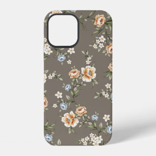 cute flowers with leaves pattern on grey backgroun iPhone 12 case