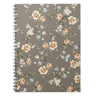 cute flowers with leaves pattern on grey backgroun notebook